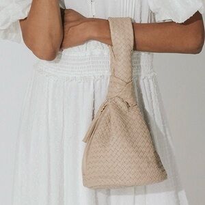 Cleobella Celine 100% Lambskin Leather Woven Bucket Handbag in Bone, NWT